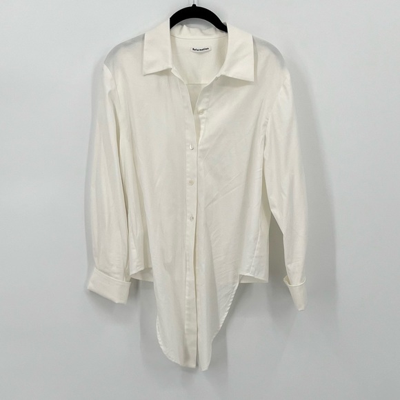 Reformation Cotton Anzio Button Down Knot Tie White Tee Shirt Cotton shirt - Picture 3 of 12